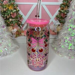 Pink Bow and Cherry Glass Tumbler